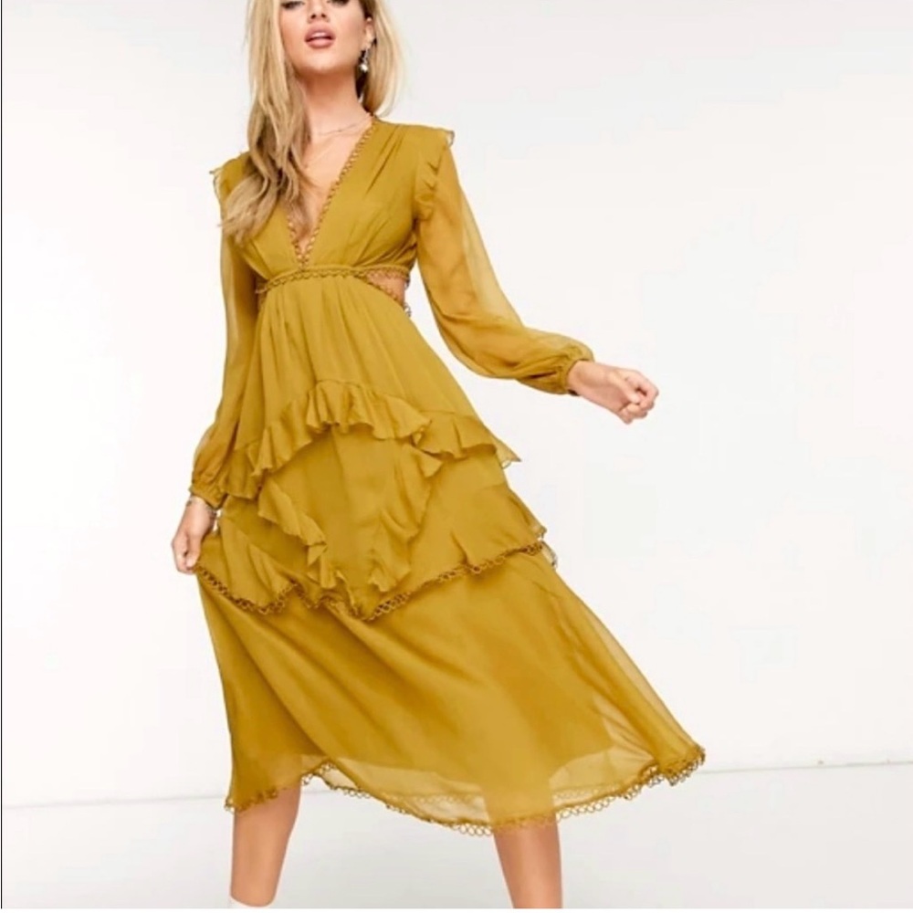 ASOS Mustard Layered Midi Dress